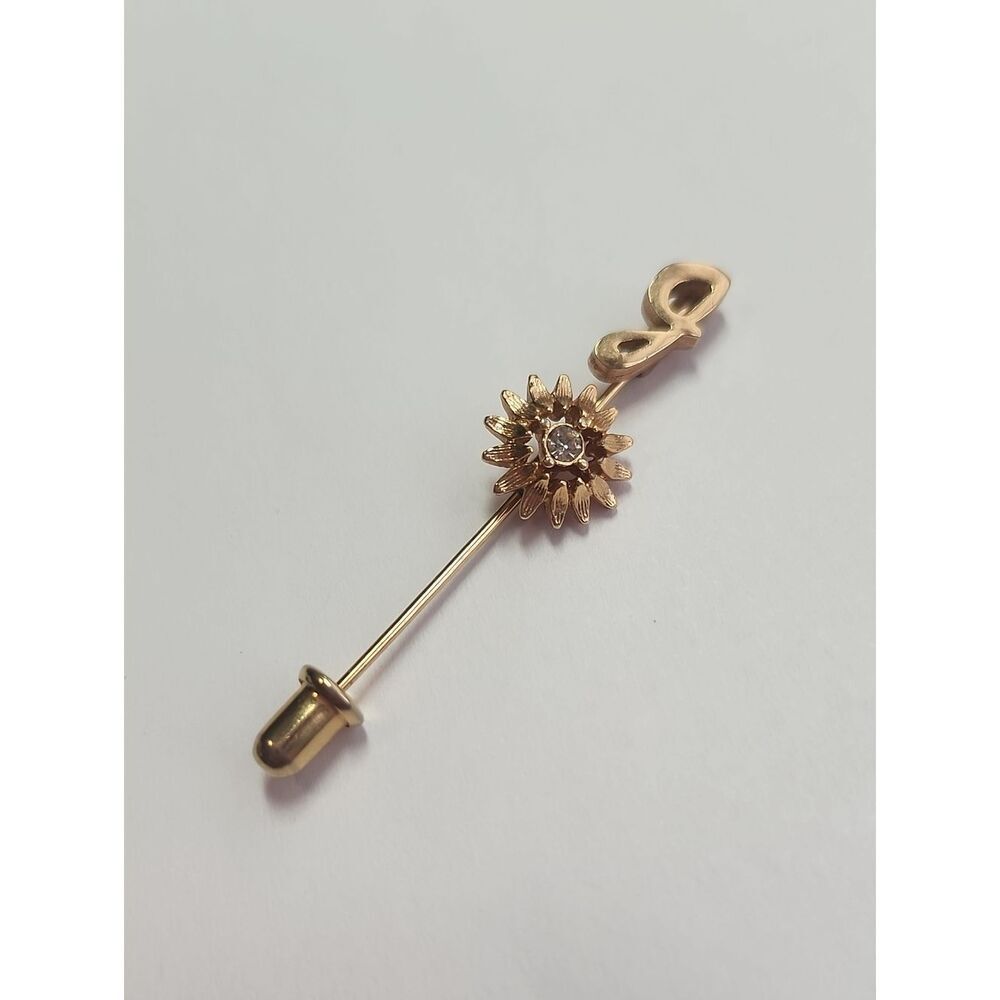 Gold Sunflower Lapel Stick Pin with Clear Crystal Accent And Initial J